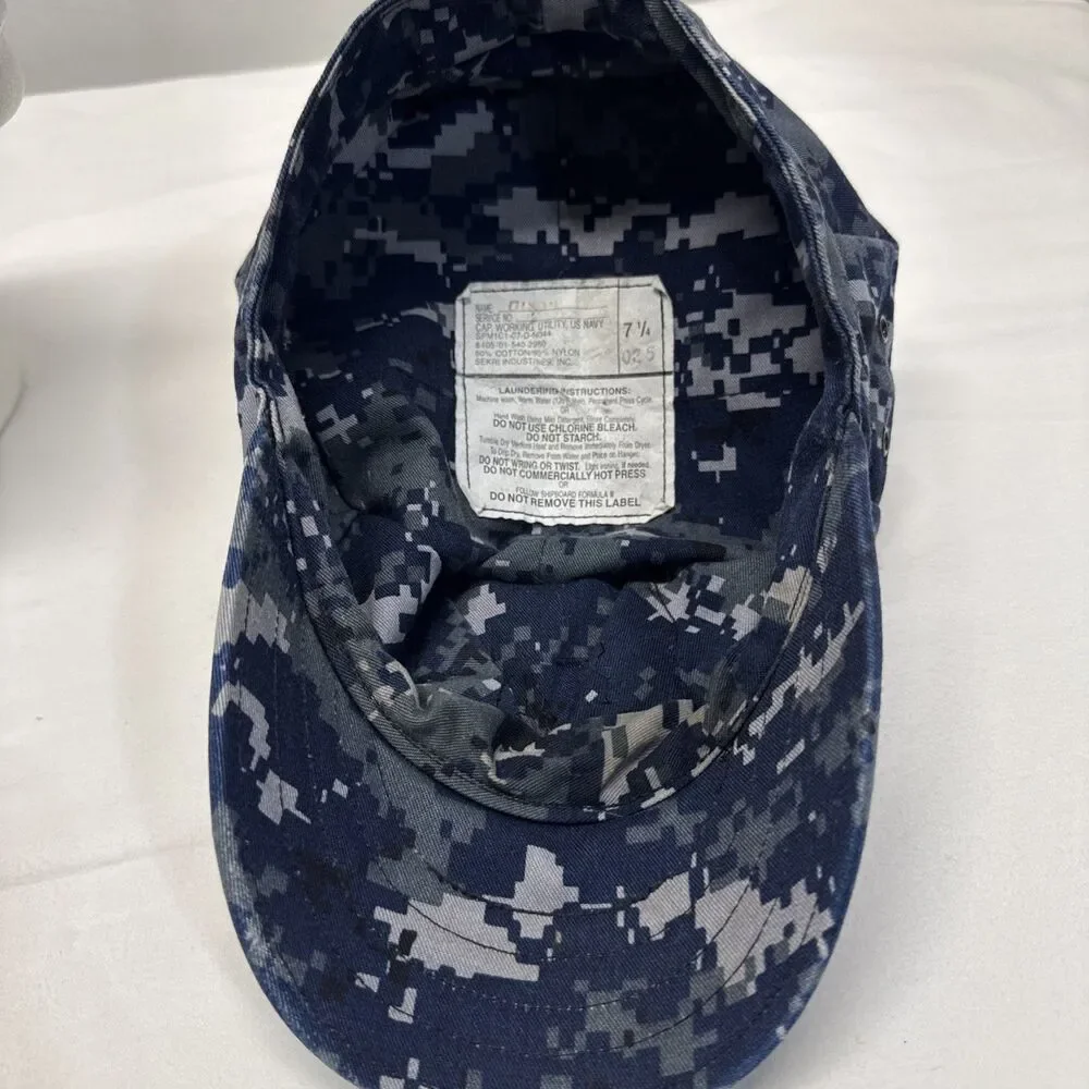 US Navy Blue Digital Camo 8 Point Working Utility Hat Cap Size 7 1/4 Military